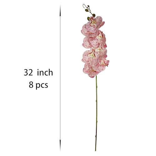 8 Pack Tickled Pink Orchid Artificial Flowers Real Touch, 32'' Artificial Fake Faux Silk Orchid Stem Bouquets for Wedding Party Home Garden Decor,Orquideas Artificiales para Decora (excluding the pot) - color: Tickled Pink