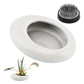 Flower Frog Vase Kit, Japanese Ikebana Flower Arrangement with 1.57 Inch Kenzan Ceramic White Pebble Shaped Bowl, 2-in-1 Flowers Arrangement Kenzan Needle Straightening Tool(Color:White) - color: White