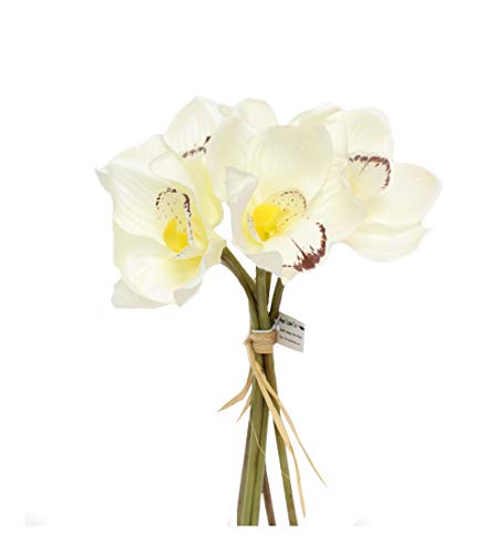 Angel Isabella, LLC Artificial Cymbidium Boat Orchid Bouquet Bundle 5 Stems - Home Decor, Bouquet, Corsage, Centerpiece Filler (Ivory)