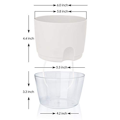 Vanavazon 6 Inch Self Watering Planter Pots for Indoor Plants, 3 Pack African Violet Pots with Wick Rope-White - color: White