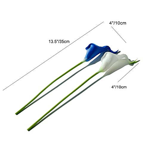 Mandy's 20pcs Blue and White Calla Lily Artificial Flowers | 13.5 Inch PU Realistic Bouquet for Vase Elegant Home Decor Centerpiece Wedding Bridal Bouquet Table Decoration - color: Blue and White