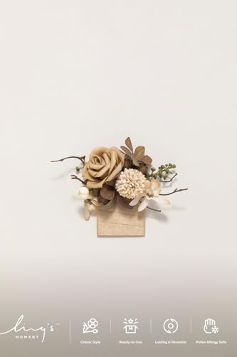 Ling's moment Pocket Boutonniere Single, Boutonniere for Men Groom for Wedding, Prom, Homecoming, Anniversary, Graduation, etc.Sand Beige Gold Sparrow - color: Brn-sand Beige & Gold Sparrow, size: 6" W x 5" H