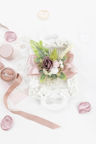 Dusty Rose Corsage and Boutonniere Set Wrist Corsage Wristlet for Prom Groom Flower Pink Boutonniere for Men Wedding Party Homecoming Accessories Suit - color: Dusty Rose