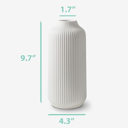 flature Ceramic Vase in Nordic Style, Decovase Large for Pampas Grass as Boho Deco, Vase White Matt 10 inch for Flowers, Scandinavian Design Home Decoration for Fresh Flowers, Dried Flowers (Size L) - color: White, size: Single Large