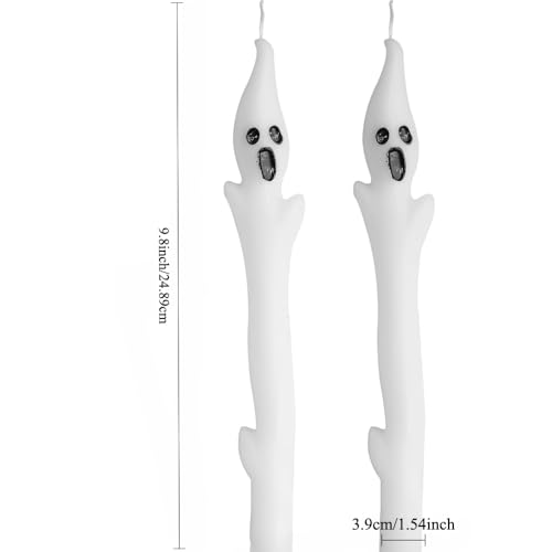 Halloween Ghost Candles Set, Cute Spooky White Taper Candles with Ghost Face for Halloween Decorations, Haunted House, Party Table Centerpiece, Gothic Home Decor, Trick or Treat Supplies (4PCS)