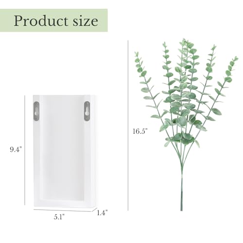 Dahey 2 Pack Wood Wall Planter Vase with Artificial Eucalyptus Farmhouse Wall Hanging Decor Pocket Planter for Indoor Fake Plants Greenery Flowers Living Room Bedroom Kitchen Home Decoration, White - color: White