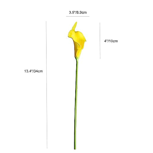 ONLY ART Artificial Pure Yellow Calla Lily 20pcs – 13.5" PU Faux Flowers with Flexible Stems, Soft Texture, for New Year and Valentine's Day Home, Wedding & DIY Decor - color: Pure Yellow