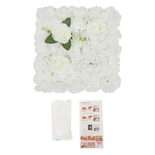 12-Pack Flower Wall Backdrop, 15"x15" Artificial Rose Floral Panels, 3D Silk Hydrangea Flowers Panels for Spring Wedding Photo Photography Backdrop Event Party Decoration (White) - color: White