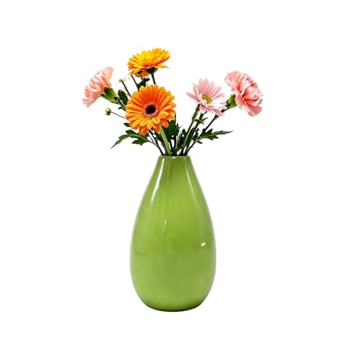 10.5cm/4.1 inch Tall Ceramic Bud Vase Mini Single Stem Small Flower Vase Small Mouth Floral Vases Decorative Shelf Centerpieces Floral Holder for Home Office Decor (Green) - color: Green