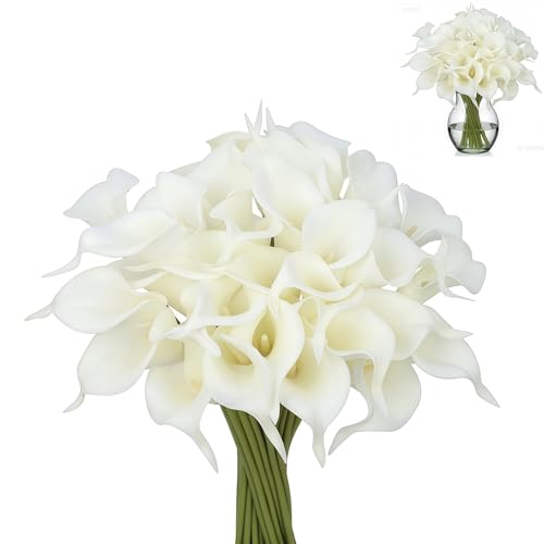 Artificial Flowers-6PCS Realistic Calla Lily Artificial Flowers - 13.5" Latex Real Touch Faux Lilies for Wedding Bouquets, UV Resistant Outdoor Decor & Home Centerpieces (Pure-White) - color: Pure-white