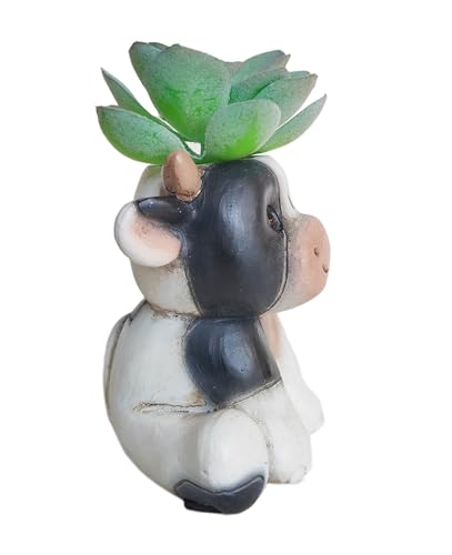 Succulents Plants Artificial, Mini Fake Succulents in Resin Cartoon Animal Dairy Cow Pot for Desk Livingroom Home Decoration Office Decor