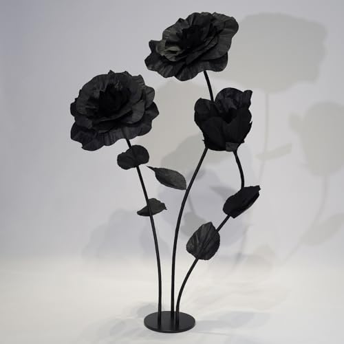 Oversized Black Roses Giant Artificial Flowers for Decoration with Stand,Large Paper Rose Sculpture for Wedding,Party,Retail Window Display,Photo Prop,Commercial & Event Decor - color: Black