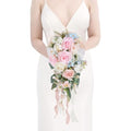 Blush Pink Wedding Bouquets for Bride,10 Inch Fake Cascading Bridal Bouquet Silk Faux Flowers for Ceremony Anniversary Wedding Bridal Shower(Light Pink) - color: Light Pink