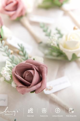 Ling's moment Boutonniere for Men, 6pcs Groom Groomsmen Boutonniere, Artificial Flowers for Wedding Decor/Prom/Homecoming, etc.Pink Dusty Rose - color: Pk-pink & Dusty Rose
