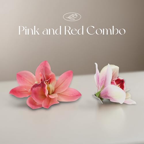 2 Packs Red & Pink Orchid Flower Clips for Women Cute Orchid Duckbill Clip Tropical Accessories for Hawaii Holidays Birthday Wedding Parties
