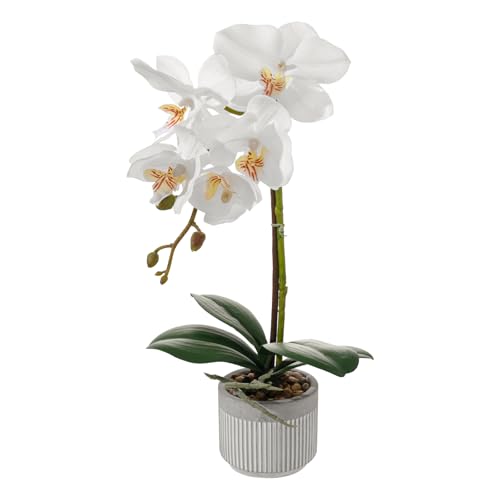 13.7" White Artificial Orchid Flowers in Ceramic Pot, Realistic Silk Phalaenopsis Arrangement with Stone, Waterproof Fake Orchid Plant for Bathroom, Home Office Table Top Centerpiece Decor(Orchid 1) - color: Orchid 1