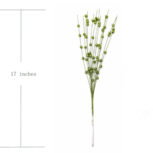 Artificial Glitter Berry Stem Ornaments, Fake Christmas Picks Decorative 17 inches Glitter Bead Sticks for Christmas Tree DIY Wreath Crafts Vase Gift Fireplace Holiday Home Decor - Green 10 Pack - color: Glitter Berries Stems Sticks - Green 10 Pcs