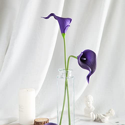 DuHouse 20Pcs Artificial Calla Lily Flower Real Touch Latex Flowers for DIY Wedding Bouquet Party Home Decor (Dark Purple) - color: Dark Purple, size: 20pcs