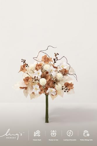 Ling's moment Artificial Greenery Stems Box Set, 48pcs with 7 Kinds of Faux Greenery Picks for DIY Bridal Bouquets Wedding Floral Arrangement Table Centerpieces, Tawny Beige & Sand Beige - color: Brn-tawny Beige & Sand Beige