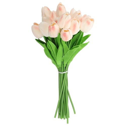 uxcell 20pcs Tulips Artificial Flowers, Faux Flowers Silk Fake Tulip Stems Real Touch for Wedding Bouquet Centerpiece Table Party Decoration(Light Peach Pink) - color: Light Peach Pink