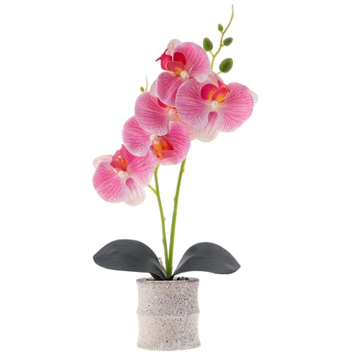 16.5 Inch Pink Fake Orchids Flowers in Pot Artificial Orchid Flowers Potted Plant Phaleanopsis Bonsia Faux Flower Decoration for Home Table Office Arrangement Centerpiece Living Room Decor - color: Pink