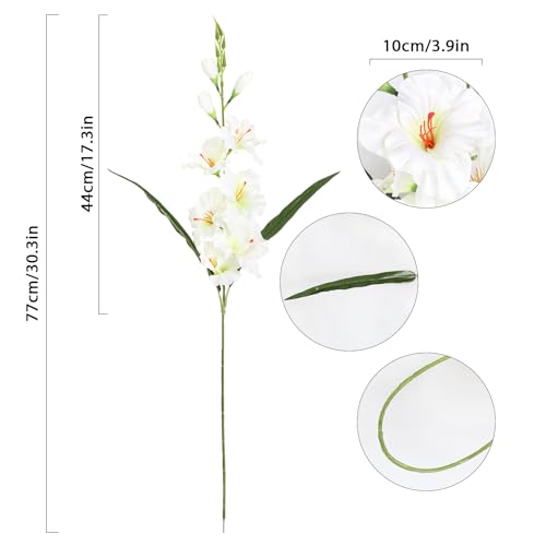 IPOPU White Gladiolus Artificial Flowers 10 PCS 30.3 in Gladiolus Flowers Silk Flowers Long Stem Flowers for Home Wedding Office Decoration(White) - color: White