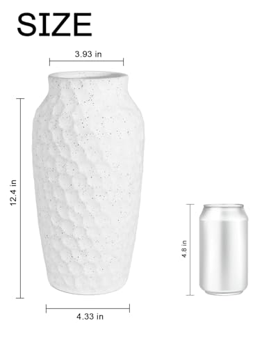 White Ceramic Vase for Flowers, Textured Speckled Hammered Finish Decorative Vase for Living Room, Table Centerpiece & Modern Home Decor - color: White, size: 12.4 Inch