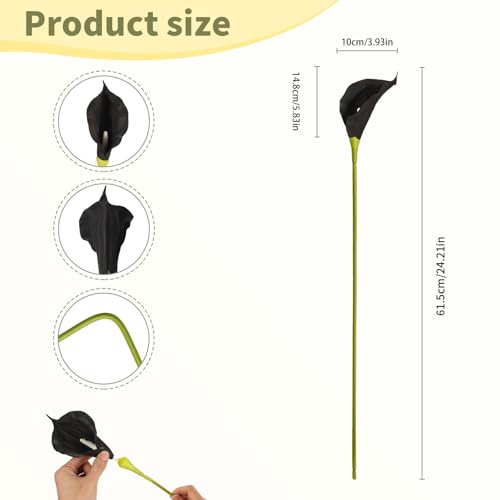 Black Calla Lily Artificial Flowers 22PCS 25" Real Touch Long Stem Faux Calla Lillies for DIY Wedding Bouquet Party Home Decor (Black) - color: Black