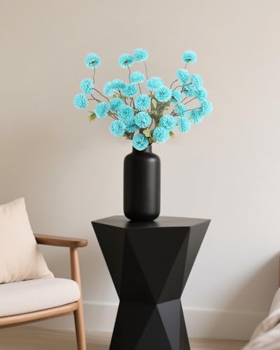 DuHouse 6pcs Artificial Flowers Faux Silk Pompon Mum, Silk Small Mini Chrysanthemum Ball with Stems for DIY Bouquets Centerpieces Vase Home Table Kitchen Decorations (Teal Blue) - color: Teal Blue, size: 6pcs