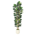 Garvee Artificial Fiddle Leaf Fig Tree with White Planter, Fake Plant with Natural Wood Trunk, Faux Ficus Tree Fake Moss for Home Office Living Room Decor - size: 7ft
