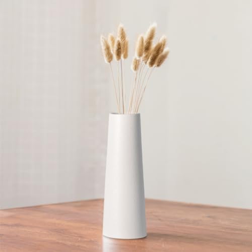 White Ceramic Vase, 8.5 Inch Flowers Vase for Pampas Grass, Rustic Table Vase for Centerpieces, Simple Modern Vase for Home Office Decor - Pure White - color: White, size: Medium: 8.5 inches