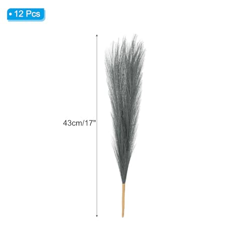 PATIKIL 17 Inch Faux Pampas Grass, 12 Pcs Boho Decor for Home Decoration Artificial Tall Fluffy Stems for Wedding Flower Party Vase Arrangement Centerpieces, Gray - color: Grey