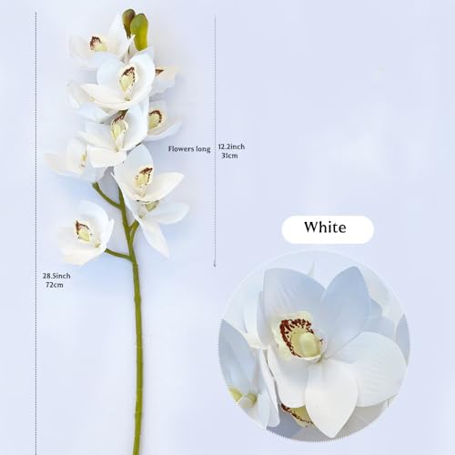 XIYUAN 28.5inch Artificial Phalaenopsis Flowers 2 Bunch 10 Large Petals Orchids Fake Cymbidium Flowers Artificial Orchid Flowers Stem Plants Latex Phalaenopsis Branches for Home Décor (White) - color: White 10 Heads