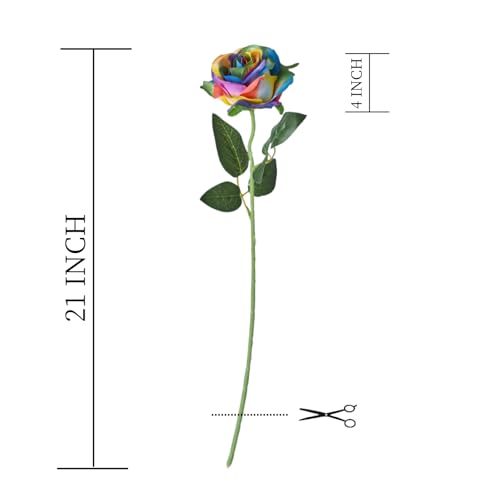 Laelfe 12 PCS Artificial Flowers Rainbow Roses Silk Flowers Fake Long Stem Artificial Colorful Roses for Christmas Home Wedding Bathroom Kitchen Decorations (Colorful) - color: Multi-color