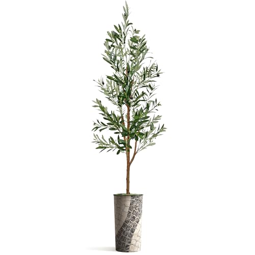 Artificial Tree in Geometric Pattern Planter, Fake Olive Silk Tree for Indoor and Outdoor Home Decoration - 68" Overall Tall (Plant Pot Plus Tree) - style: Olive Tree