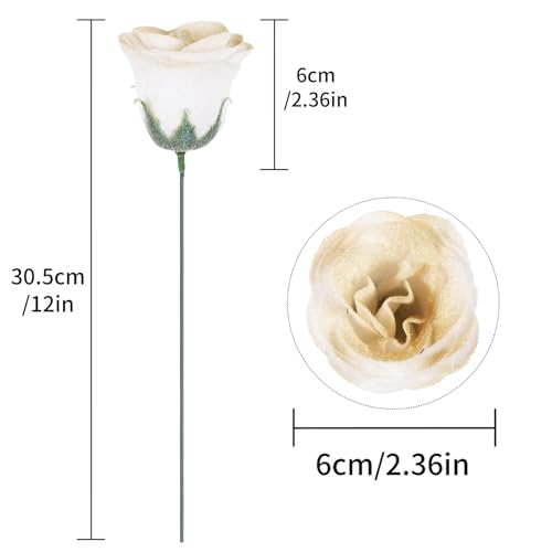 Glitter Roses Bouquet,30PCS Glitter Flowers Fake Roses Artificial Flowers with Stems for Wedding Party Christmas Valentine's Day Home Decor (Gradient Champagne - color: Gradient Champagne
