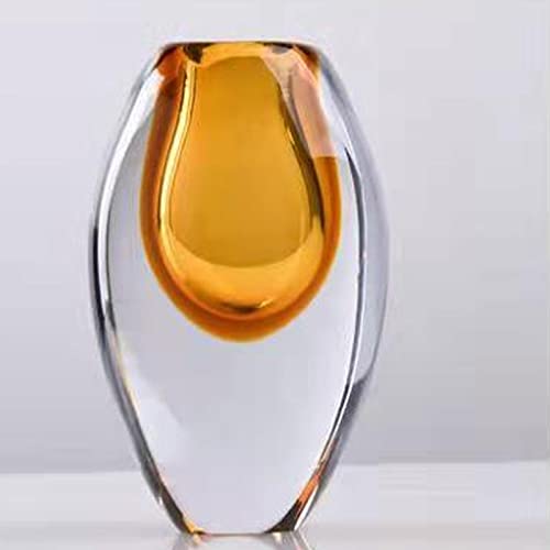 Crystal Vase, Modern Decorative Vase, Minimalist Floral Vase, Light Luxury Style for Home Decor, Centerpiece, Office, Pampas Grass, Dried Flowers, Flowers and Buds (Big Amber) - color: Thin Amber