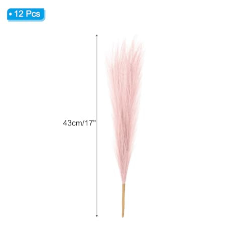 PATIKIL 17 Inch Faux Pampas Grass, 12 Pcs Boho Decor for Home Decoration Artificial Tall Fluffy Stems for Wedding Flower Party Vase Arrangement Centerpieces, Light Pink - color: Light Pink