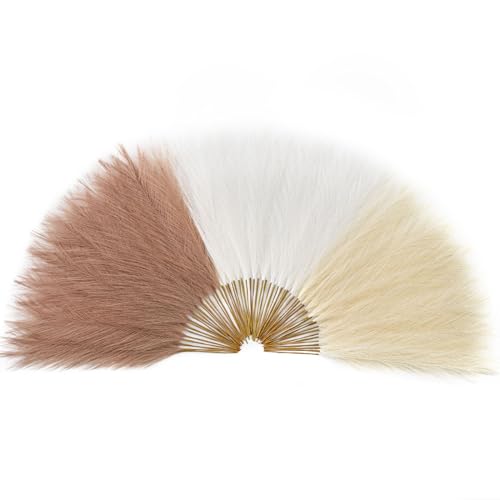 Serwalin 𝟲𝟬pcs Pampas Grass Decor, 𝟭𝟳.𝟳Inch Pampas Grass Home Decor, Faux Pampas Grass Bulk Boho Decor, Artificial Fake Flowers Fluffy, Vase Filler Faux Pampas Decoration Ivory Beige Sand - color: G Ivory & Beige & Sand
