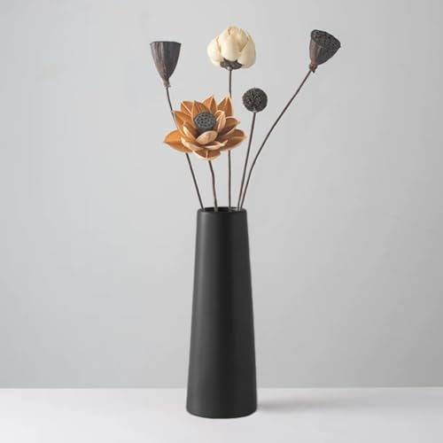 Black Ceramic Vase, 8.5 Inch Flowers Vase for Pampas Grass, Rustic Table Vase for Centerpieces, Simple Modern Vase for Home Office Decor - Matte Black - color: Black, size: Medium: 8.5 inches