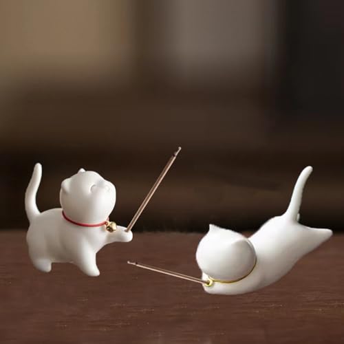 LYART Warrior Statue Figurine - Tea Pet Ornament Accessories - Cute Kung Fu Decoration Gift for Tearoom, Home, Office - Children's Day Gift for Tea Lovers - color: Cute Cat-a Pair