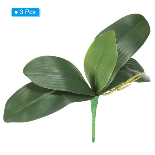 PATIKIL Orchid Leaves 11.81 Inch, 3 Pcs Small Artificial Faux Phalaenopsis Foliage Real Latex Touch Green Plant 5 Leaves with Stems for Home Flowers Pot Decor, Green