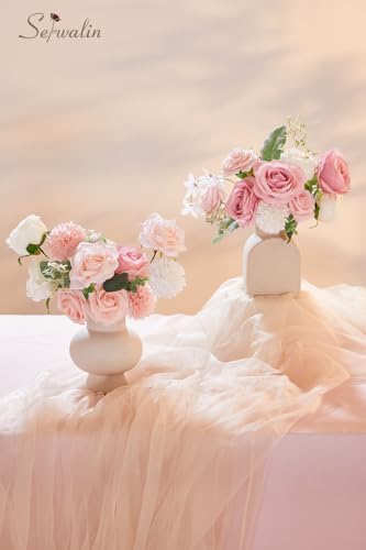 Serwalin 2 Pcs Artificial Flowers Fake Flowers for DIY Wedding Bouquets Cake Flowers Decoration Mixed Roses Combo Blush Pink and White Flower Centerpieces Arrangements for Home Party Decor - color: A Abby Blush Pink, size: 2 Boxes