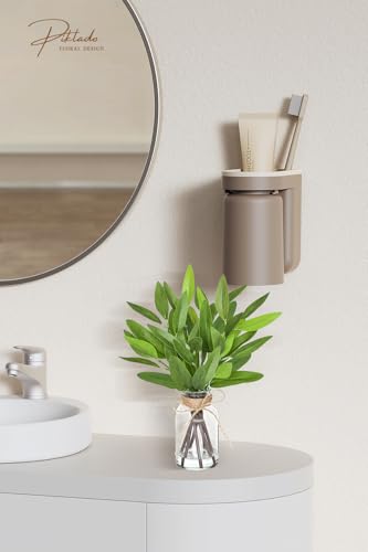 13" Fake Eucalyptus Stems in Vase with Faux Water,Artificial Plants Leaves for Shelf Desk Bathroom Farmhouse Room Coffee Table Home Decor (Eucalyptus-Pointed Leaf) - color: Eucalyptus-pointed Leaf