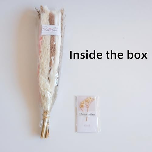 Dried Flower Bouquet (No Vase) | 17'' Mini Boho Floral Arrangement - Pampas, Bunny Tails, Baby's Breath & More Natural Dried Flowers – Home Wedding Decor, Centerpiece