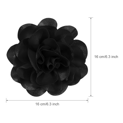 6.3” Large Flower Rose Brooch Pins for Women Fashion | Elegant Black Rose Hair Clip Large Flower Brooches for Women, Floral Clips & Lapel Brooch Pin for Dresses, Must Have in Fashion Dress Accessories - color: Black