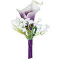 Artificial Purple Calla Lily Boutonniere for Men Groom Groomsmen Artificial Flowers Calla Lily Boutonniere for Wedding Party Prom Homecoming Ceremony Anniversary Purple Calla Lily Boutonniere - color: Purple Calla Lily Boutonniere