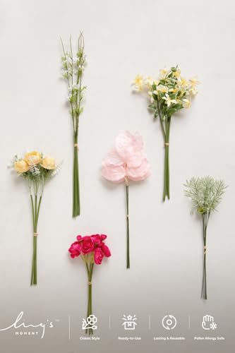 Ling's moment Artificial Greenery Stems Box Set, 27pcs with 6 Kinds of Faux Greenery Picks for DIY Bridal Bouquets Wedding Floral Arrangement Table Centerpieces, Passionate Pink & Blush - color: Pk-passionate Pink & Blush