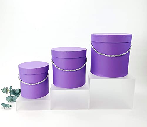 UNIKPACKAGING Premium Quality Round Flower Box, Gift Boxes for Luxury Flower and Gift Arrangements, Set of 3 pcs (Lavender) - color: Lavender
