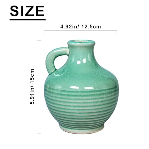 Sunddo Green Ceramic Vase 6 Inch - Small Decorative Vases with 1 Handle, Textured Modern Vase for Home Decor, Bathroom, Bedroom, Living Room, Centerpiece, Table Decor - color: Mint Green - 6, size: 6 Inch